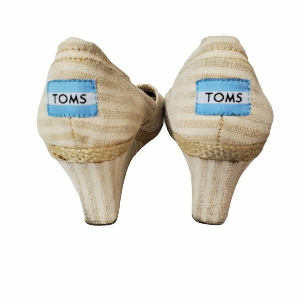 Toms Peep Toe Striped Canvas Espadrille Wedges 7.5 - Picture 5 of 12